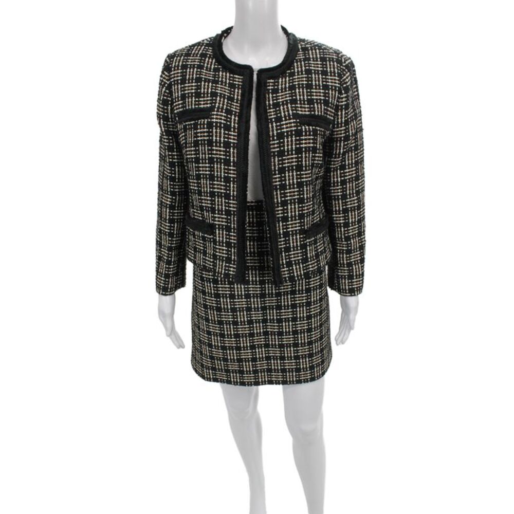 Hobbs London Women Black Check Polyester Skirt Suit Long Sleeve Size 10